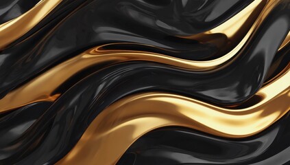Wall Mural - black and gold abstract texture with fluid metallic reflections, luxurious and elegant