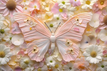 Poster - A butterfly made of flowers and petals in soft pastel tones