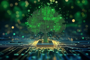 Poster - A circuit board morphing into a digital tree