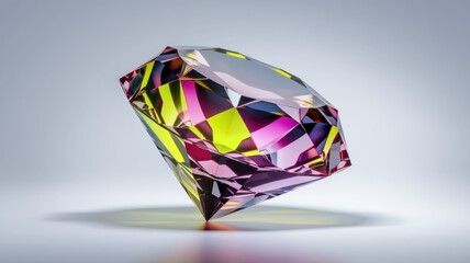 Aufkleber - A vibrant, multifaceted gemstone with purple and lime green hues, brilliantly reflecting light.