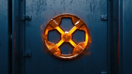 Poster - industrial styled metal valve with rusty blue background