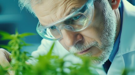 Poster - Scientist Examining Cannabis Plants in Laboratory Setting