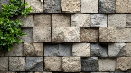 Poster - Weathered Stone Wall with Ivy Accents   Architectural Textured Background for Design Interiors and Creative Projects