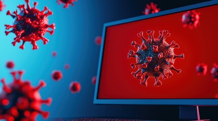 Poster - Digital Representation of Virus on Computer Screen with 3D Models