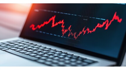 Poster - Financial Graph on Laptop Display Showing Market Decline in Red
