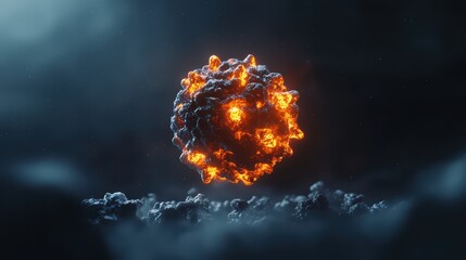 Poster - glowing virus structure on dark background with fiery details
