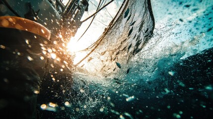 Sticker - Underwater View of Fish in Fishing Net