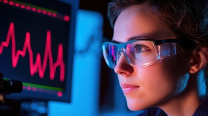 Poster - Focused Scientist Analyzing Data on Computer Screen in Laboratory
