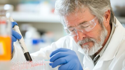 Poster - Senior Scientist Conducting Research with Test Tubes in Laboratory