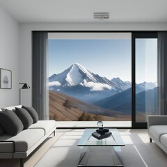 Wall Mural -  Mountain view from modern house 