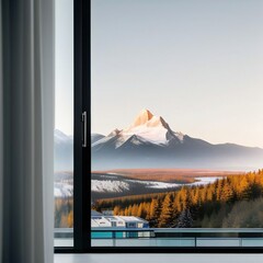 Wall Mural -  Mountain view from modern house 