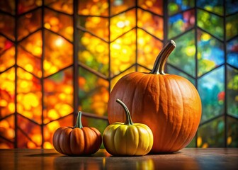 Wall Mural - Minimalist Halloween Wallpaper: Stained Glass Pumpkins