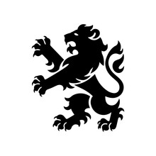 Royal heraldic lions. Black silhouette of rampant lion and griffins for logo or coat of arms. Premium wild animal crest symbols.	