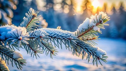 Wall Mural - Minimalist Winter Scene: Snow-Covered Fir Tree Branch