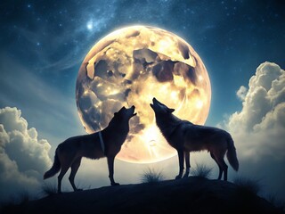  Minimalist Wolves Howling at Full Moon - Night Wildlife Photography