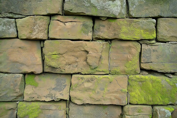 Poster - A rough, cracked stone wall with subtle moss growth. 