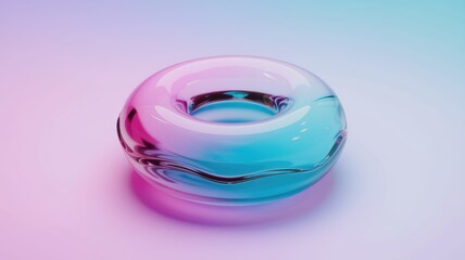 Poster - A vibrant, translucent glass donut shape, bathed in pink and blue gradient lighting.