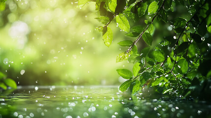 Blurred natural background of water and plants.