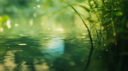 Blurred natural background of water and plants.