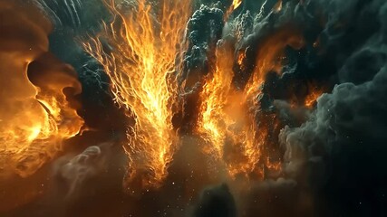Poster - Fiery explosion in a dramatic cloudscape creates captivating energy in a night sky