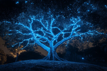 Poster - A surreal tree with branches that glow like fiber optics