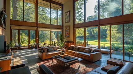 Wall Mural - Modern Living Room with Expansive Window Views