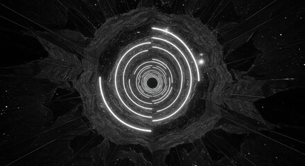 Poster - Abstract concentric circular pattern with glowing lines in a rocky tunnel like structure