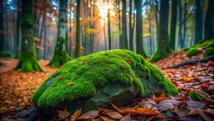 Wall Mural - Mossy Forest Stone: Nature's Still Life - High-Resolution Stock Photo