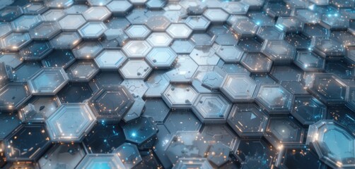 Poster - Abstract futuristic hexagonal patterned background with metallic and glowing elements