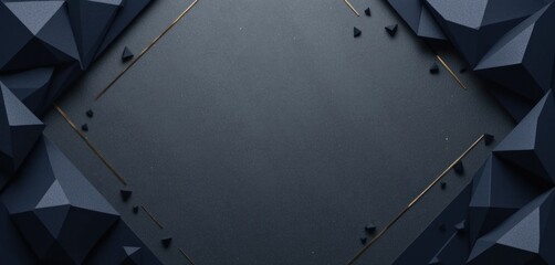 Poster - Abstract geometric background with dark blue polygonal shapes and gold lines