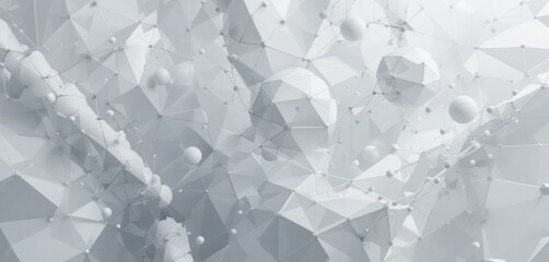 Poster - Abstract geometric design featuring interconnected spheres and polygons in shades of white
