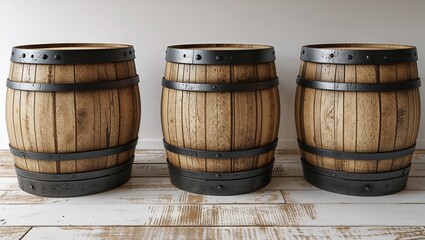 Wall Mural - Vintage Wooden Barrel Isolated on White Background, Perfect for Rustic Décor or Storage Solutions