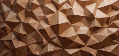 Poster - Abstract wooden geometric texture creating three-dimensional pattern with triangle facets