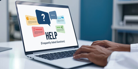 Poster - help screen on the website provide answer to faq frequently asked question brisk with knowledge info