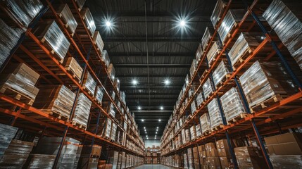 Wall Mural - Industrial Warehouse Interior: A Perspective of Endless Rows