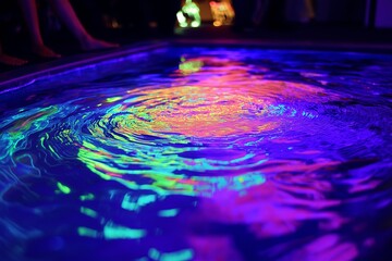 Poster - Ripples in a glowing pool of neon-colored liquid