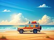 © Danicha - Panoramic View: Flat Design Coast Guard Rescue Vehicle on Coastal Scene