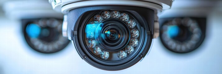 Poster - Close-up view of a CCTV camera lens capturing security monitoring details