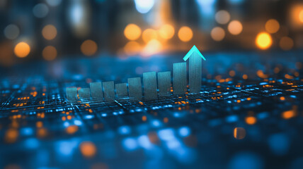 Poster - digital growth: an upward trending bar graph, glowing with a vibrant teal arrow, dramatically rises 