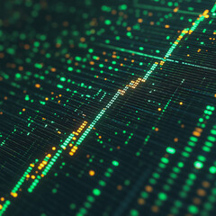 Poster - Data Stream Ascent: An abstract visualization of a data stream with a rising trend line, depicted in shades of vibrant green and gold.  The image evokes feelings of growth, progress.