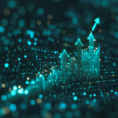 Poster - ascending growth: abstract digital representation of three upward-trending arrows, glowing in vibran
