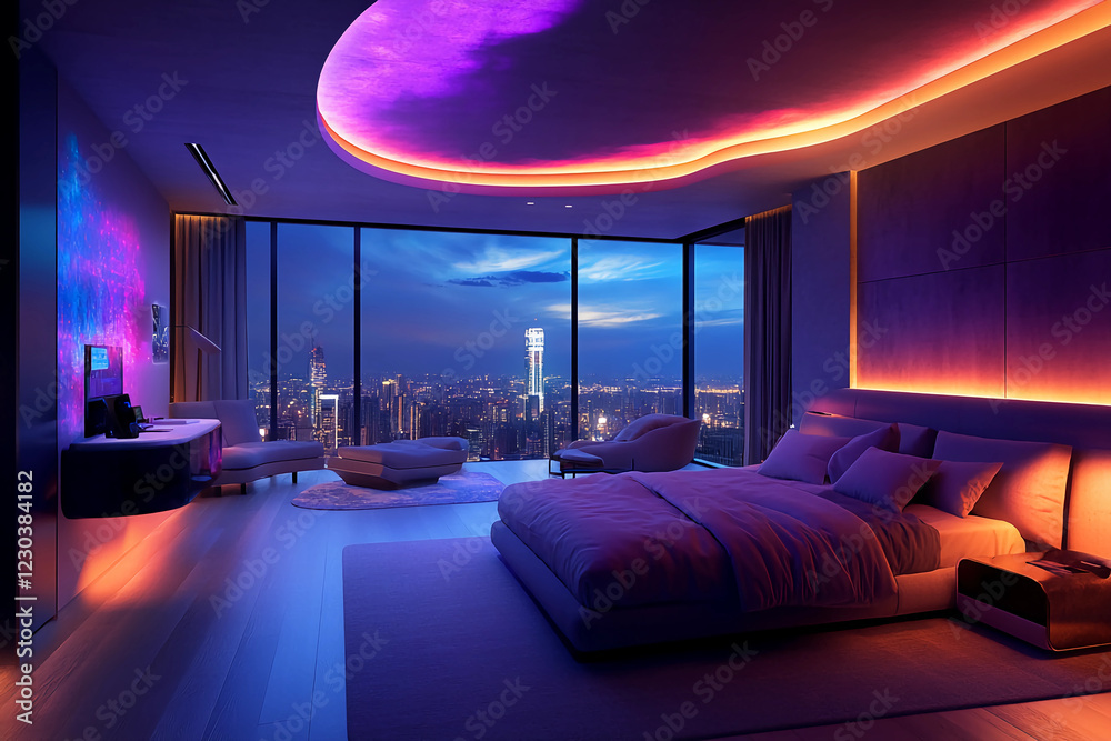 High Tech Roojms High-tech futuristic hotel room with voice-activated features ...