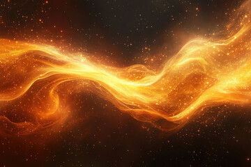 Aufkleber - Abstract cosmic artwork depicting a glowing, golden wave of energy and light particles in a dark space.