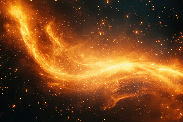 Poster - Fiery cosmic nebula with swirling orange and gold energy, scattered stars in dark space.
