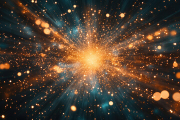 Aufkleber - A mesmerizing cosmic explosion, radiating golden light and teal energy, creates a breathtaking celestial spectacle.