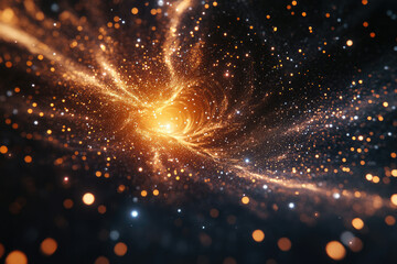 Aufkleber - A swirling vortex of golden light and dark matter, resembling a cosmic tunnel or nebula.