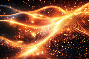 Aufkleber - Glowing orange particles form a wave-like abstract pattern, creating a dynamic and vibrant visual.