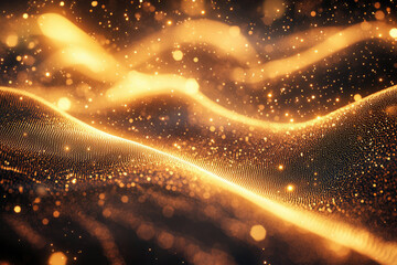 Poster - Abstract golden wave of shimmering particles, a luxurious and elegant design.