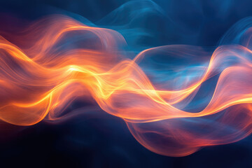 Poster - Abstract art depicting flowing, luminous orange and blue waves, creating a dynamic and ethereal visual.