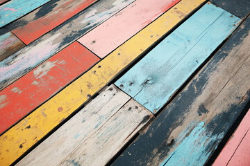 Poster - Weathered wood planks painted with a vintage pastel pattern